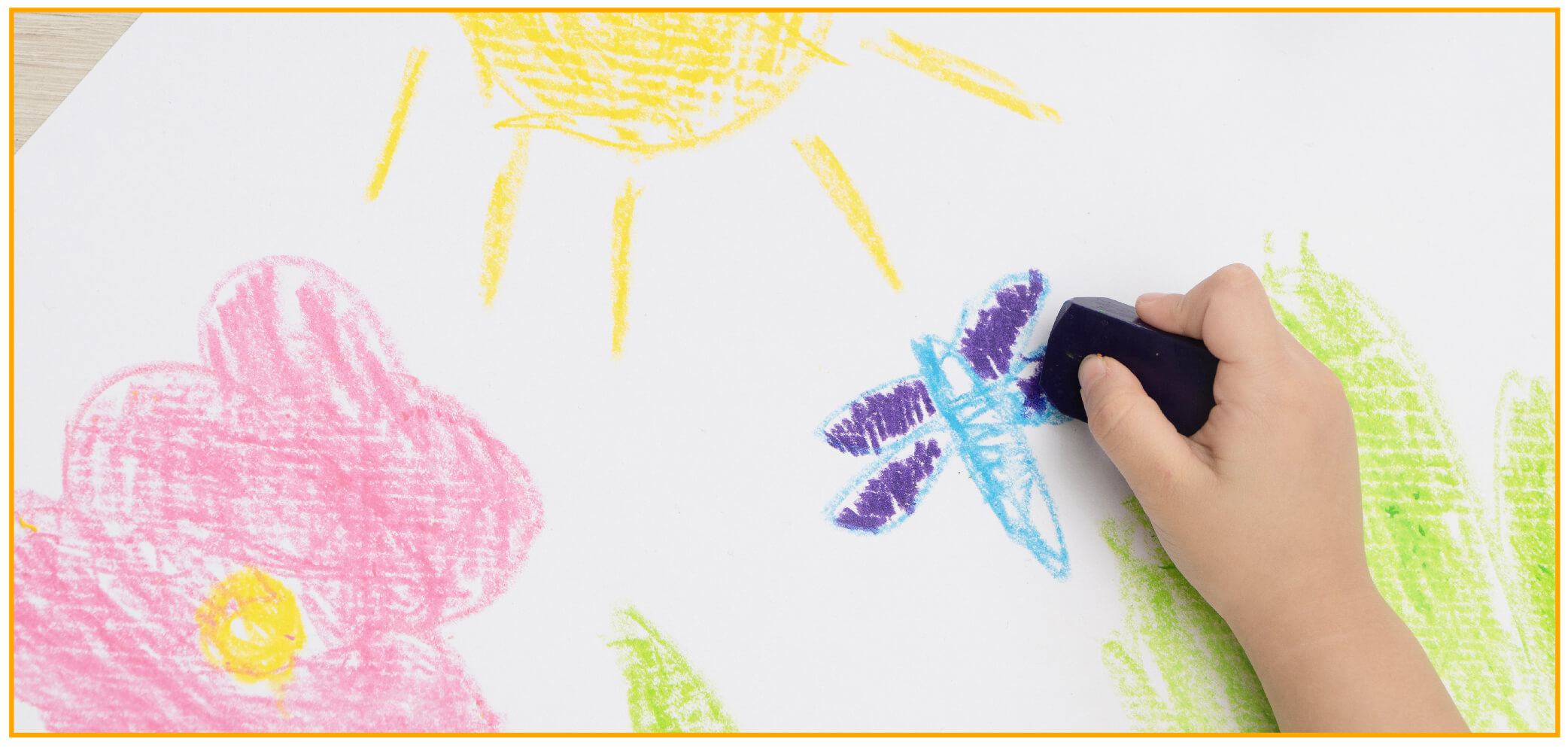 children drawing dragonfly using beeswax crayon