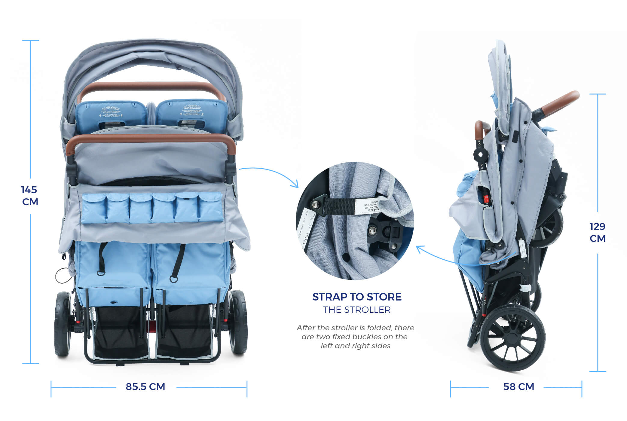 DSJ06 multi passenger stroller size and dimension