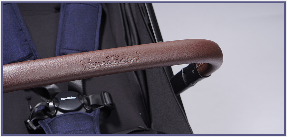 Leather bumper handle of auto folding stroller